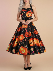 Sukienka retro Halloween | Przebranie damskie dynie i duchy