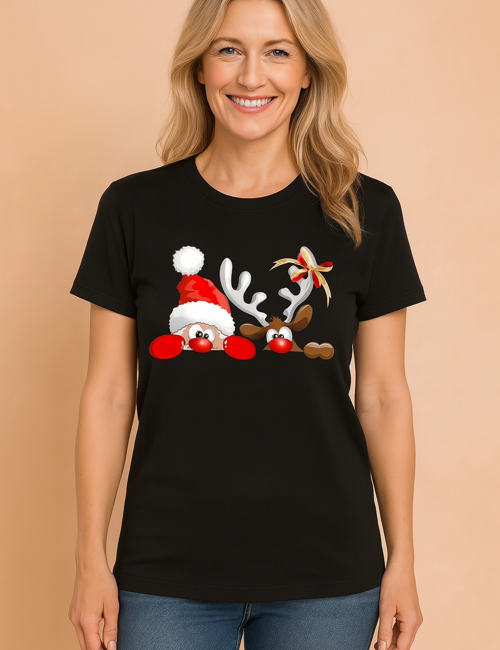 Glenda | T-shirt z reniferem w świątecznej czapce
