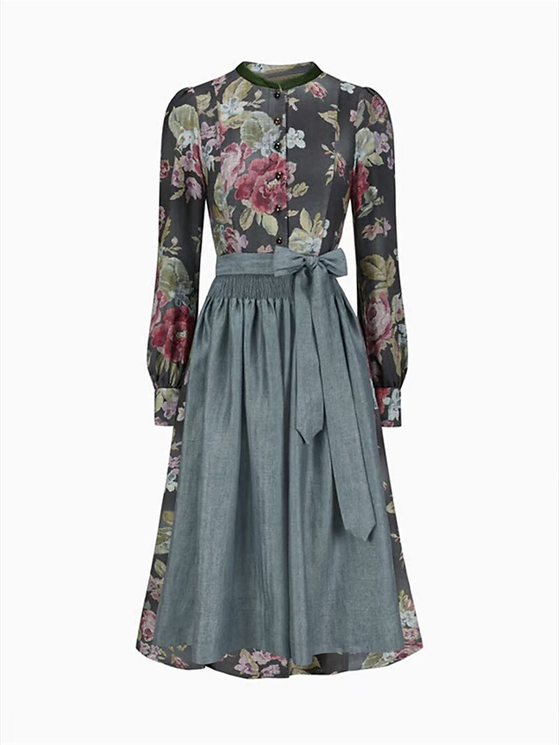 Czarna sukienka dirndl vintage z kwiatowym wzorem – Oktoberfest | Z fartuchem dla klasycznego, tradycyjnego stylu 4