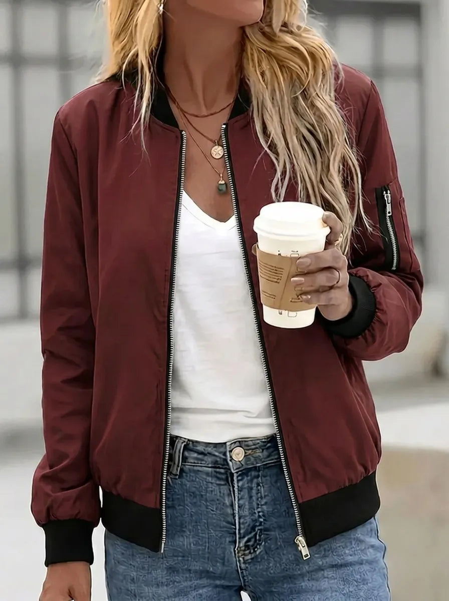 Damen Bomberjacke mit Taschen und Reißverschluss 0