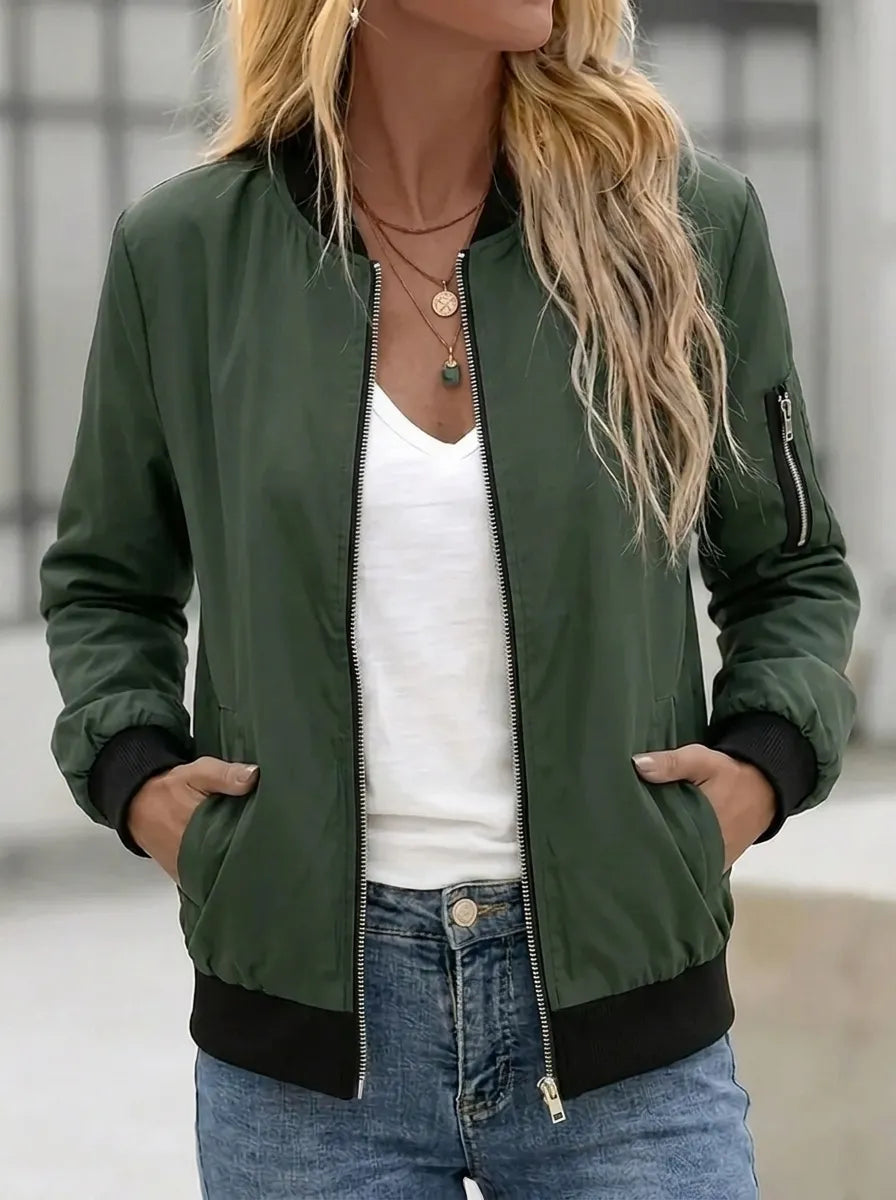Damen Bomberjacke mit Taschen und Reißverschluss 1