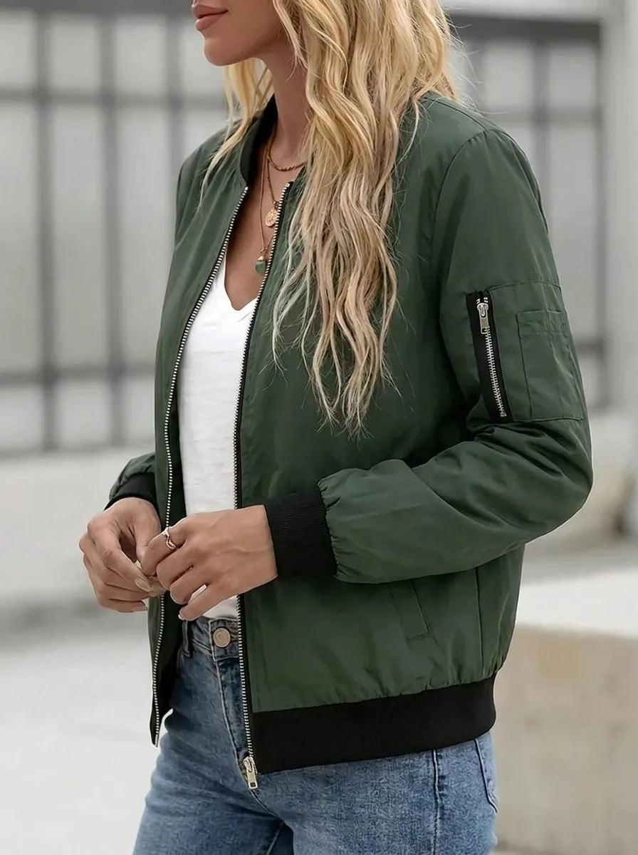 Damen Bomberjacke mit Taschen und Reißverschluss 2