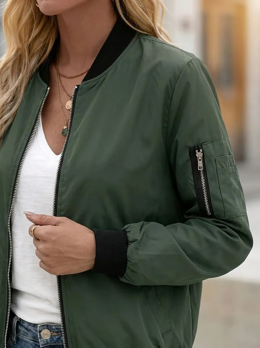 Damen Bomberjacke mit Taschen und Reißverschluss 3