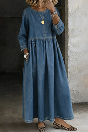 Damen Langarm Smock Kleid Maxi 0