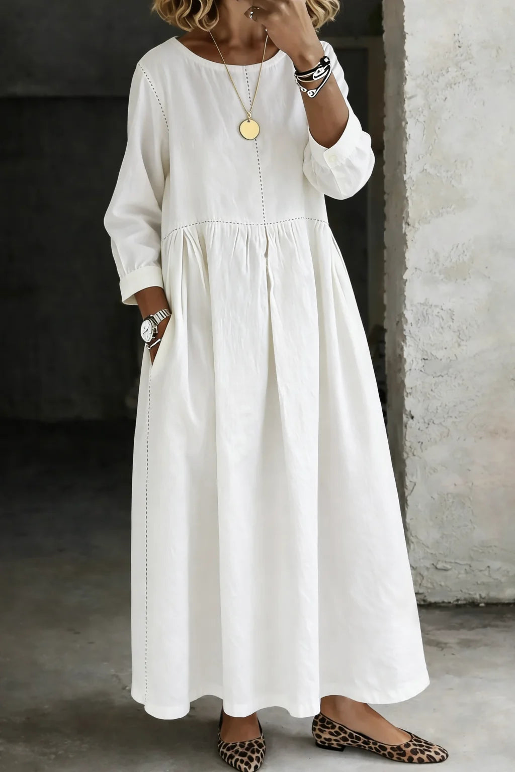Damen Langarm Smock Kleid Maxi 2