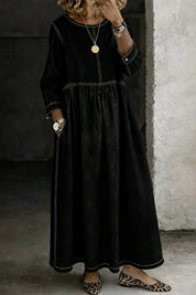 Damen Langarm Smock Kleid Maxi 3