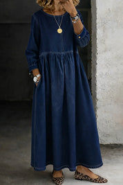 Damen Langarm Smock Kleid Maxi 4