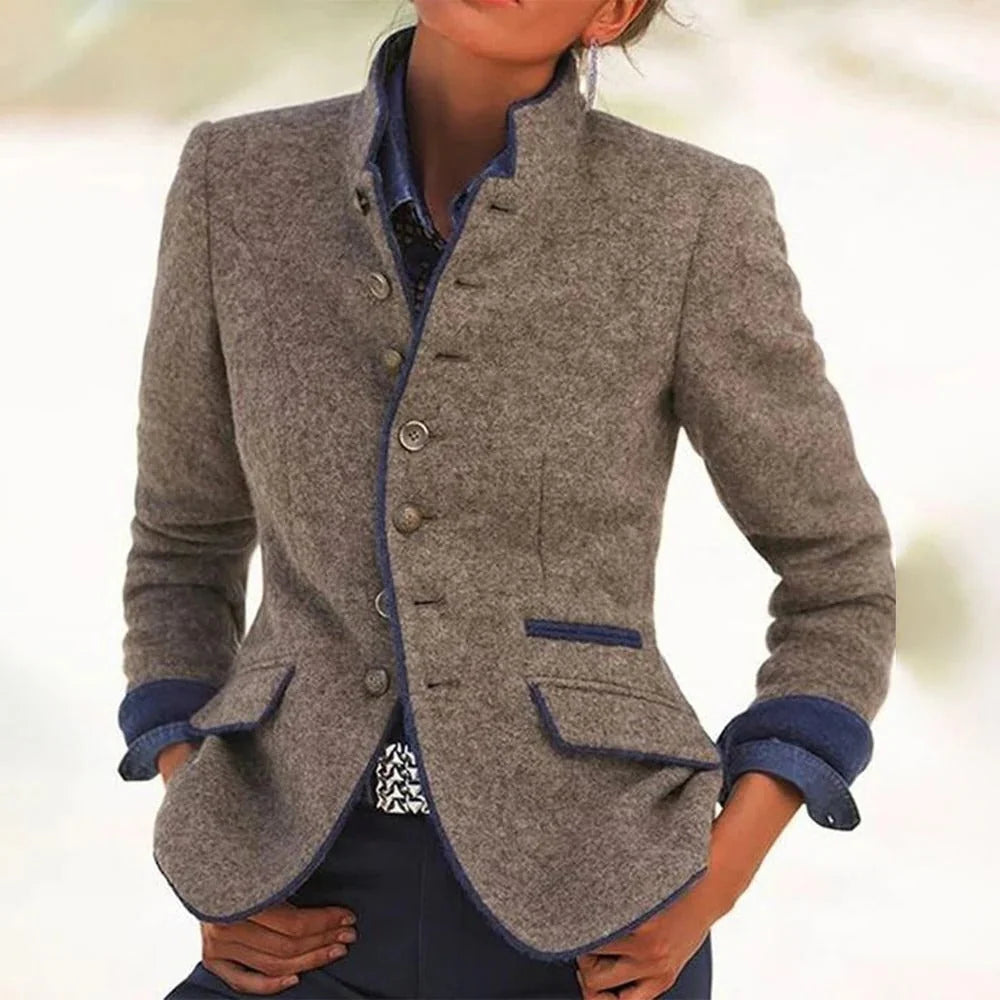 Damen Vintage Blazer mit Stehkragen 0