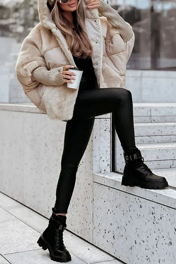 Damen Winter Daunenjacke mit Pelzkragen und Kapuze 6