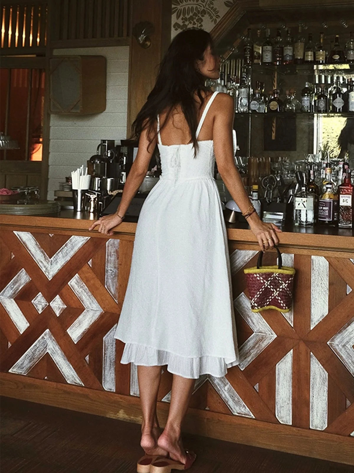 Damen ärmelloses Midi Kleid mit Knopfleiste und Rüschensaum 3