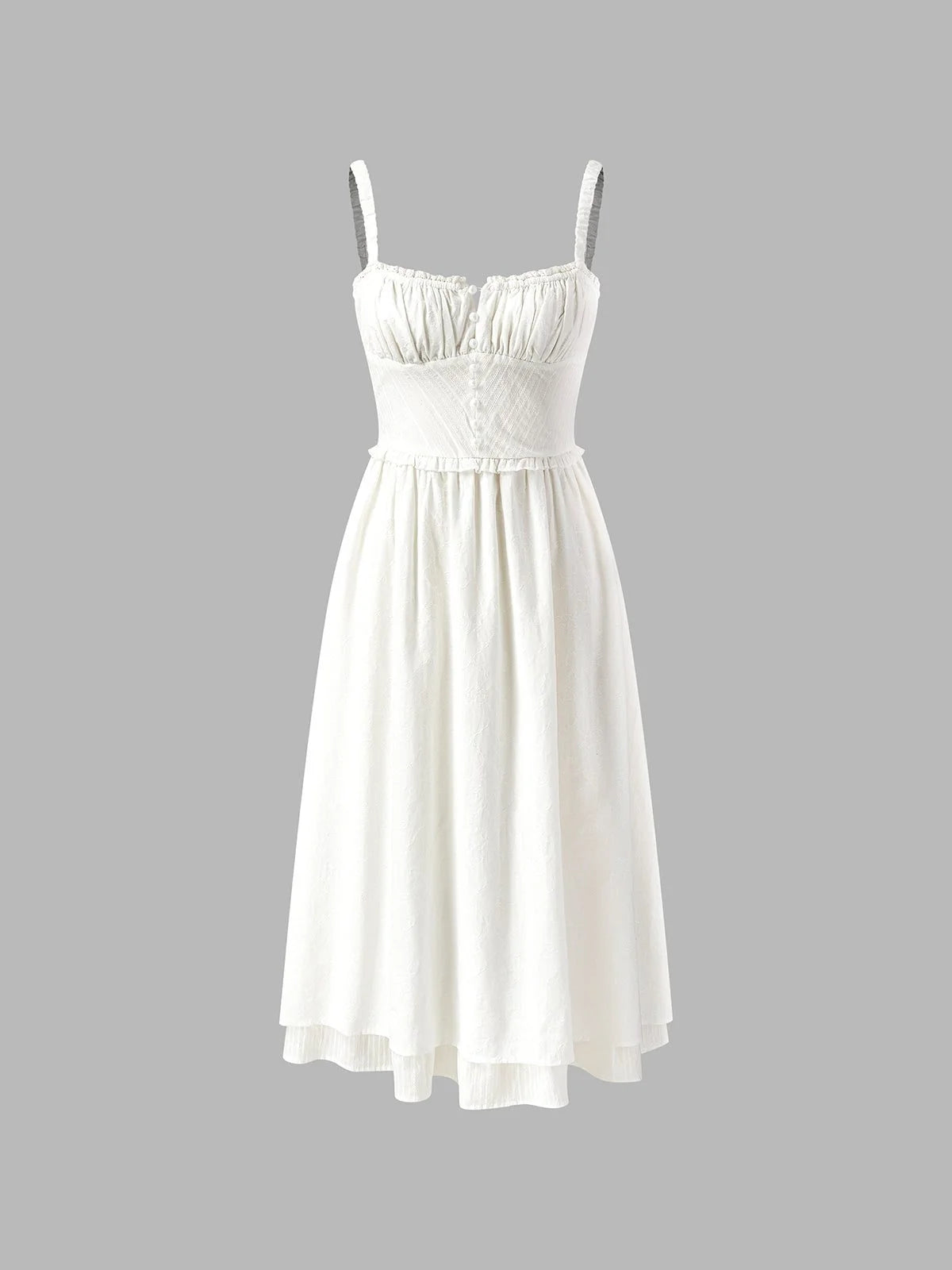 Damen ärmelloses Midi Kleid mit Knopfleiste und Rüschensaum 5