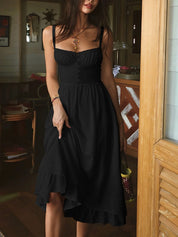 Damen ärmelloses Midi Kleid mit Knopfleiste und Rüschensaum 8