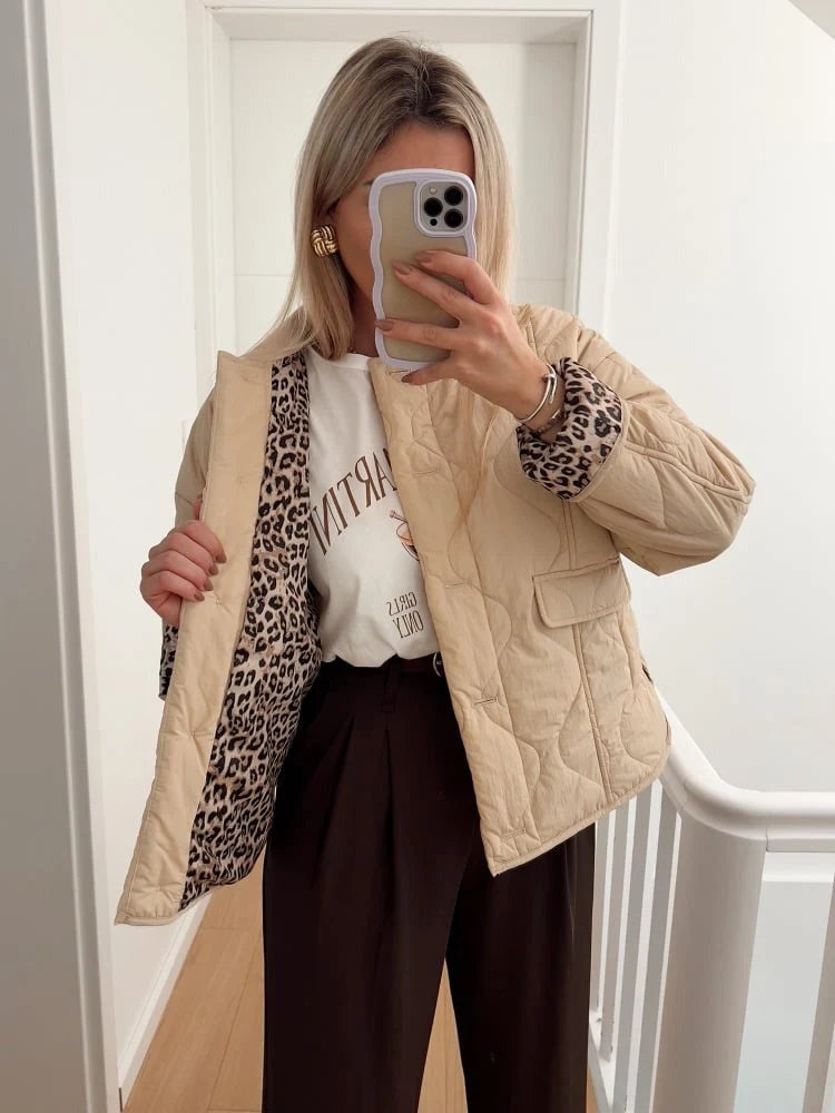 Damen elegante Jacke mit Leoparden Futter 3