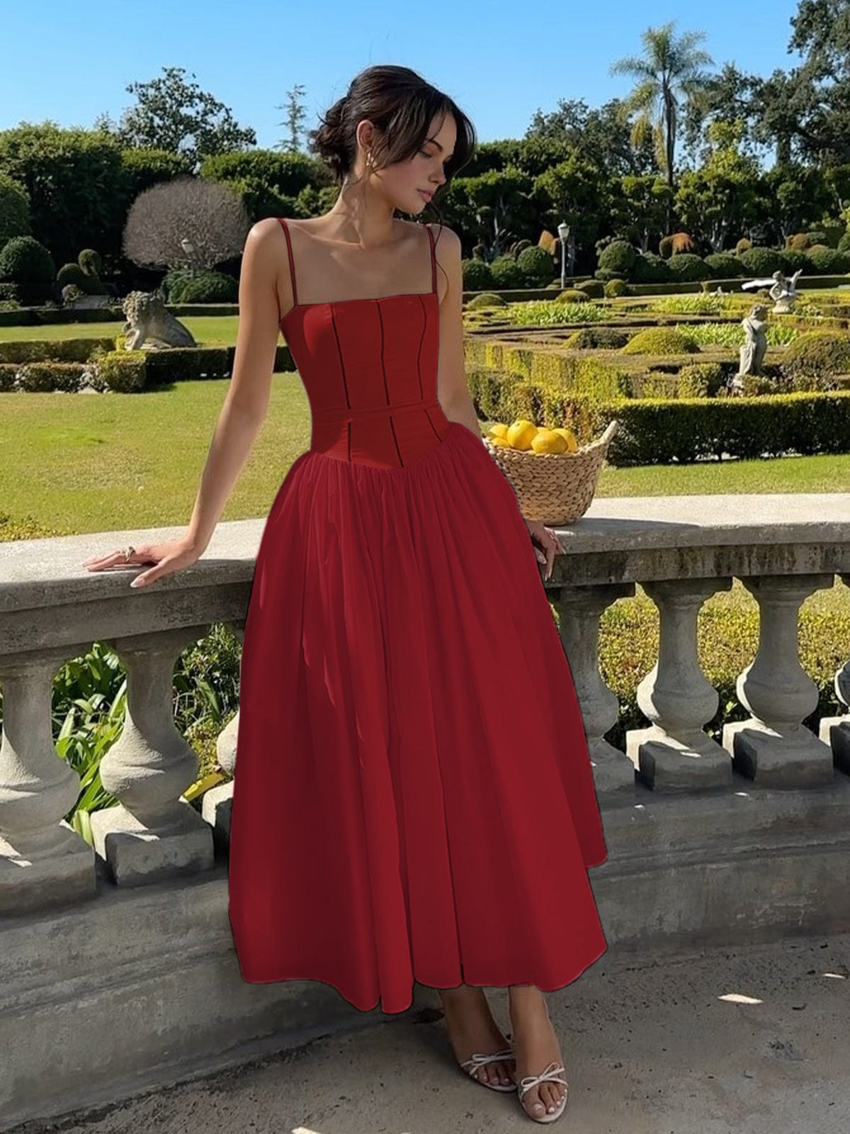 Elegancka Sukienka Midi Gorsetowa na Wesele, Sukienka Koktajlowa Midi dla Kobiet 4