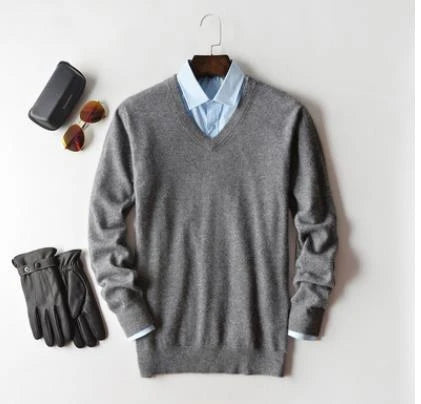 Herren Kaschmir Pullover mit Rundhals und V Ausschnitt 2
