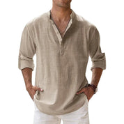 Herren Leinen Henley Shirt Relaxed Fit für den Sommer 0