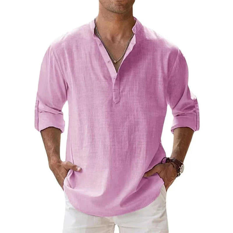 Herren Leinen Henley Shirt Relaxed Fit für den Sommer 2