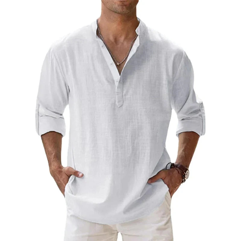 Herren Leinen Henley Shirt Relaxed Fit für den Sommer 3