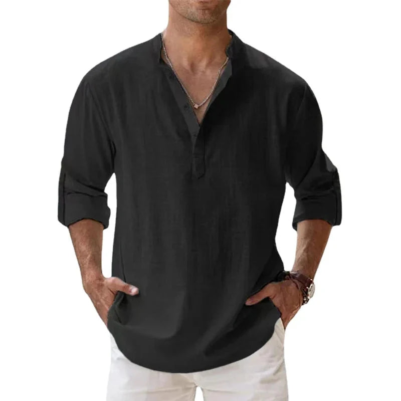 Herren Leinen Henley Shirt Relaxed Fit für den Sommer 6