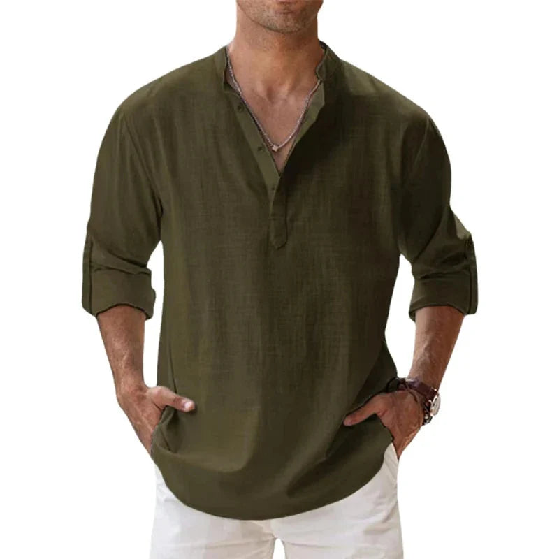Herren Leinen Henley Shirt Relaxed Fit für den Sommer 7