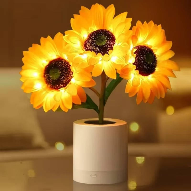 Lampa Słonecznikowa LED z Regulacją Jasności i Ładowaniem USB do Sypialni - Delikatne Oświetlenie z Naturalnym Akcentem 0