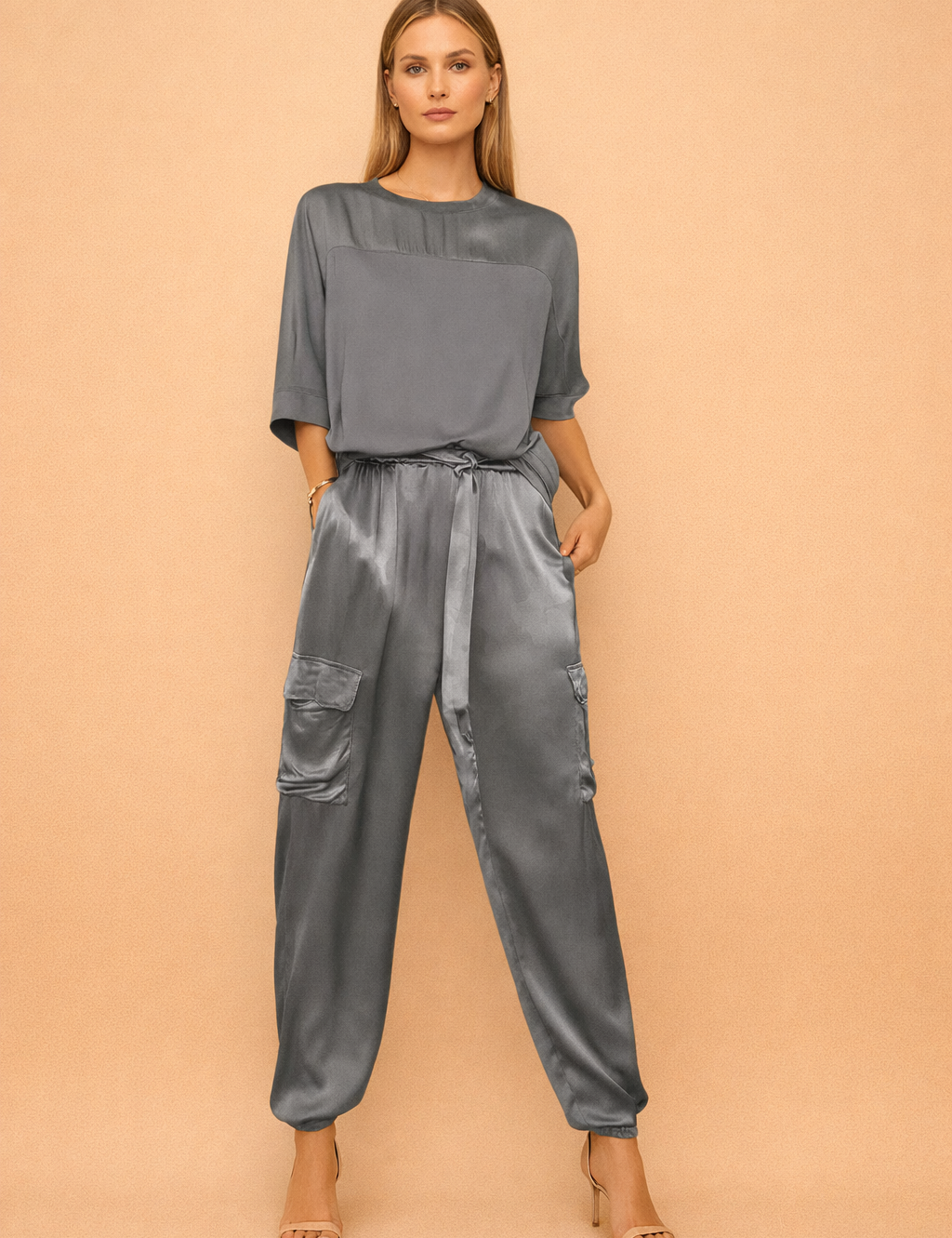 Mia | Luźne Jogger Cargo z Wiązaniem