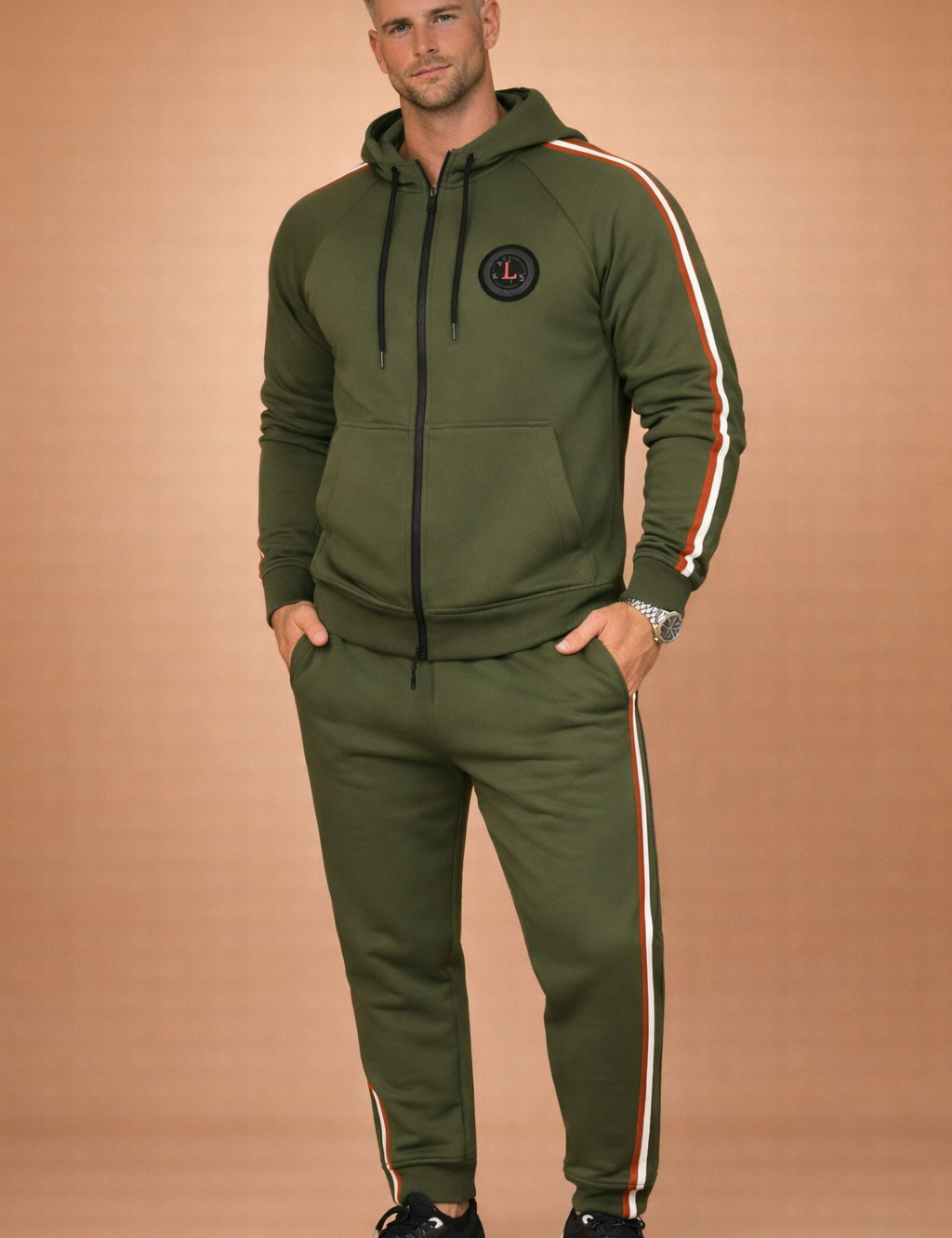 Paweł | Męski casualowy dres z bluzą rozpinaną i sportowym paskiem