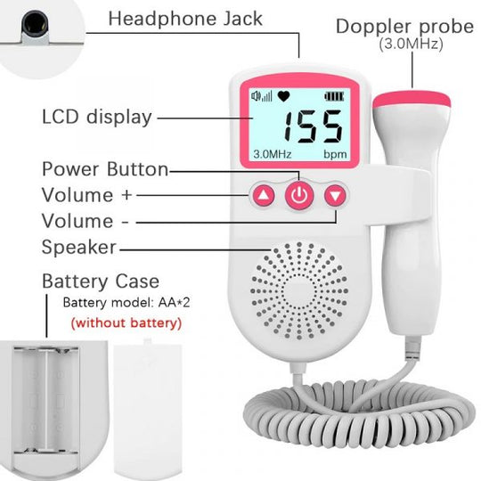 Monitor tętna płodu Doppler Domowy Ciąża Dziecko Detektor dźwięku tętna płodu 4