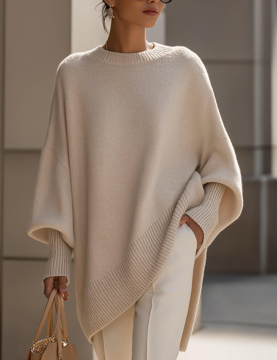 Oversize'owy sweter damski z okrągłym dekoltem - elegancki i wygodny 0