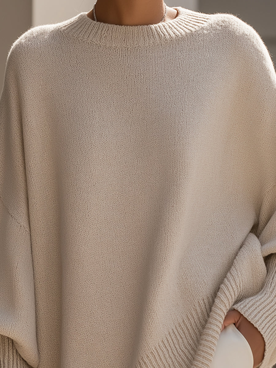 Oversize'owy sweter damski z okrągłym dekoltem - elegancki i wygodny 1