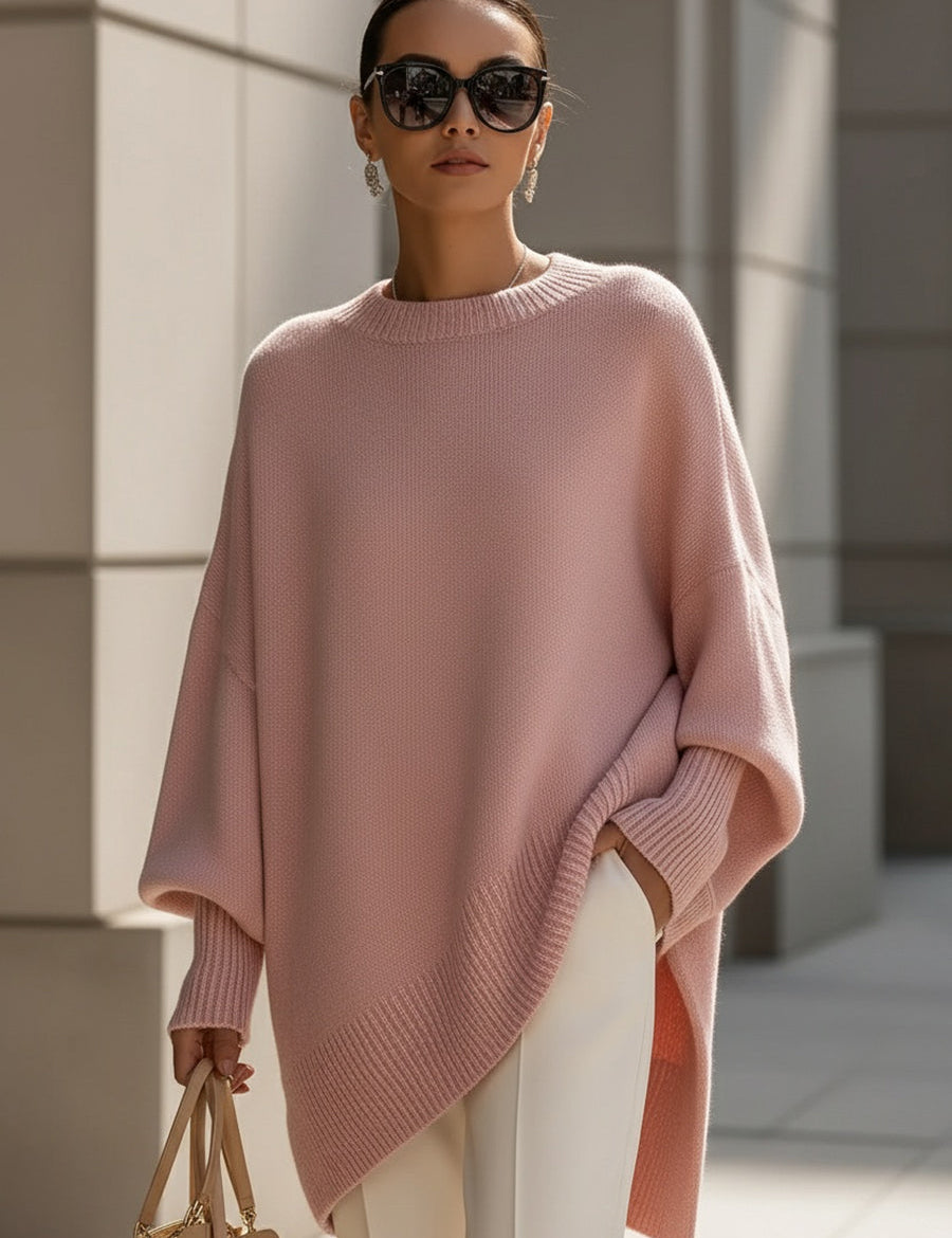 Oversize'owy sweter damski z okrągłym dekoltem - elegancki i wygodny 5