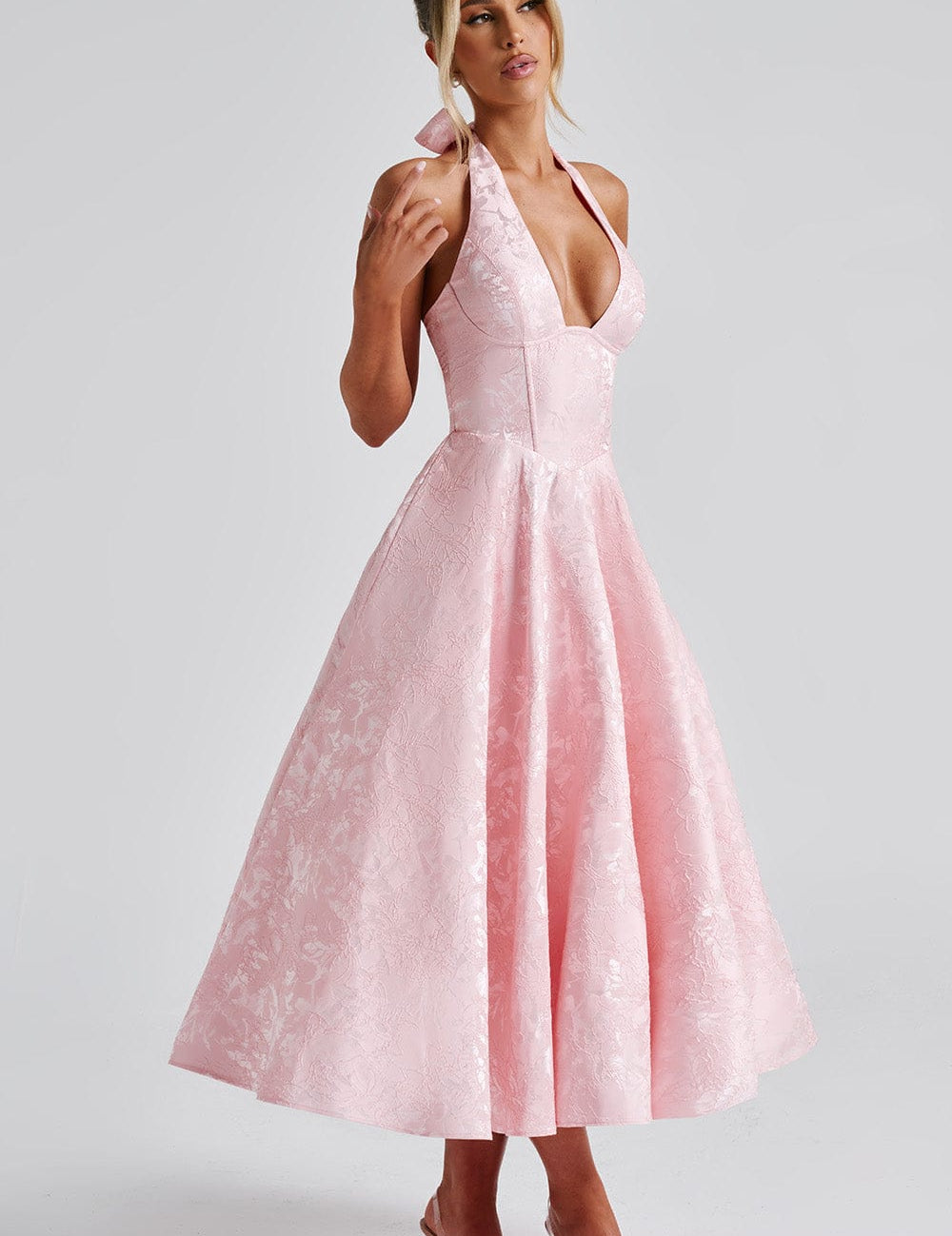 Sukienka Damska Midi Halter Na Wesele I Eleganckie Przyjęcia - Sukienki Na Wesele, Sukienki Wieczorowe 1