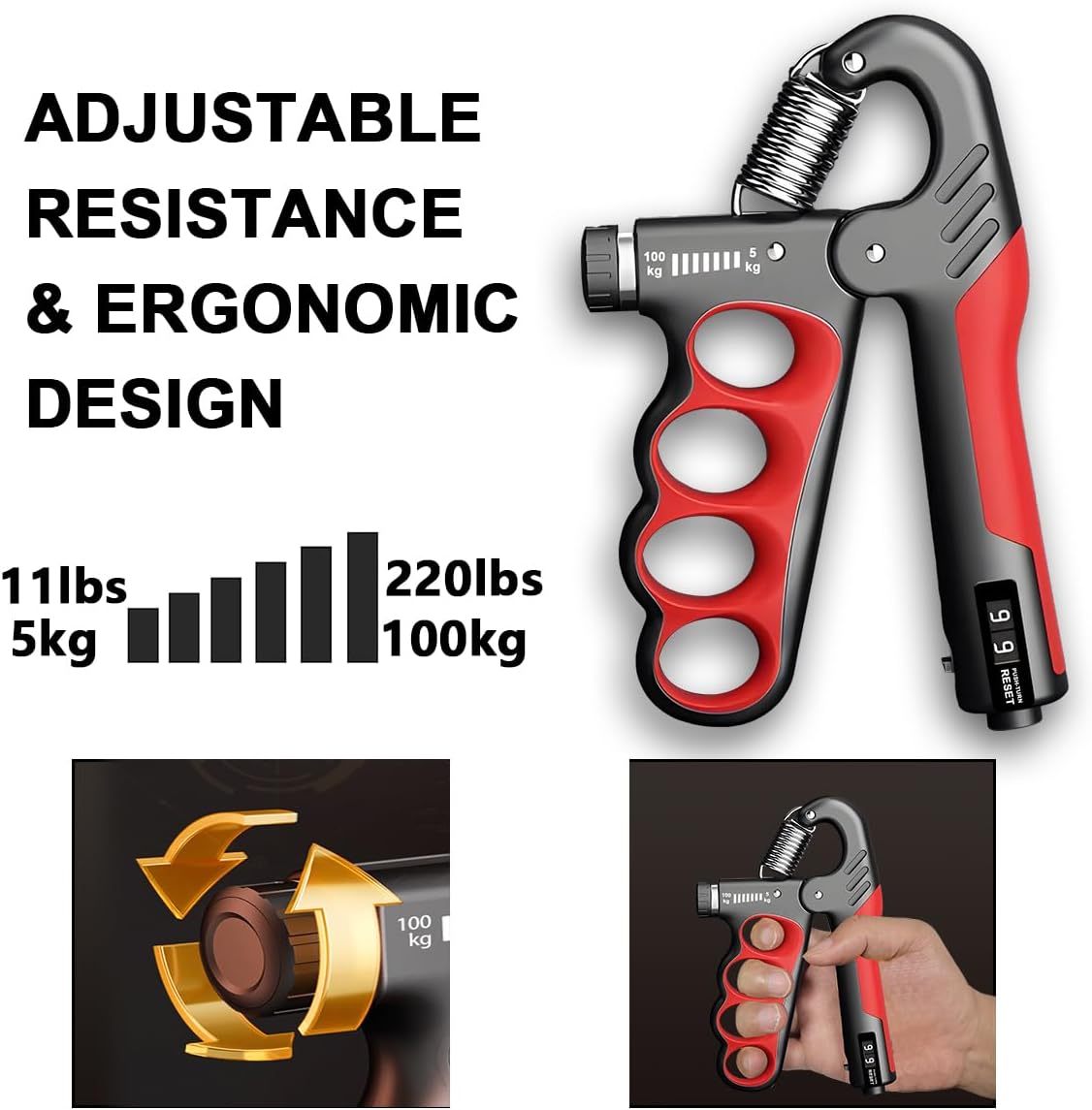 Unterarm-Trainer Verstellbar | Griffkraft-Trainer | für Kraftaufbau | FlexGrip 3