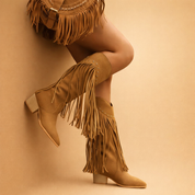 Patrycja | Damskie Kowbojki do Połowy Łydki z Frędzlami