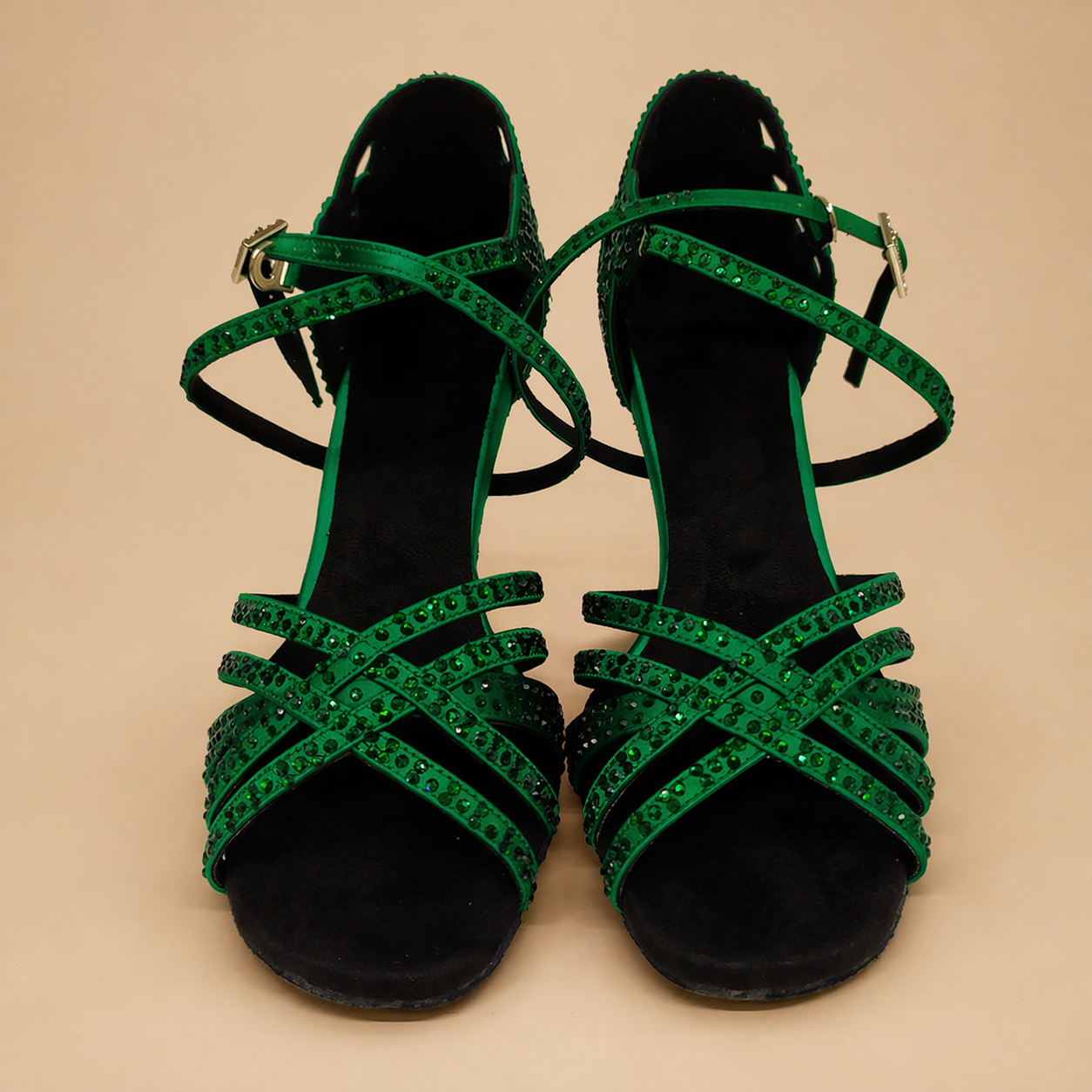 Eleganckie Buty Taneczne Damskie na Obcasie z Kryształami do Tańca Towarzyskiego