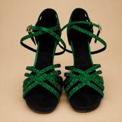 Eleganckie Buty Taneczne Damskie na Obcasie z Kryształami do Tańca Towarzyskiego