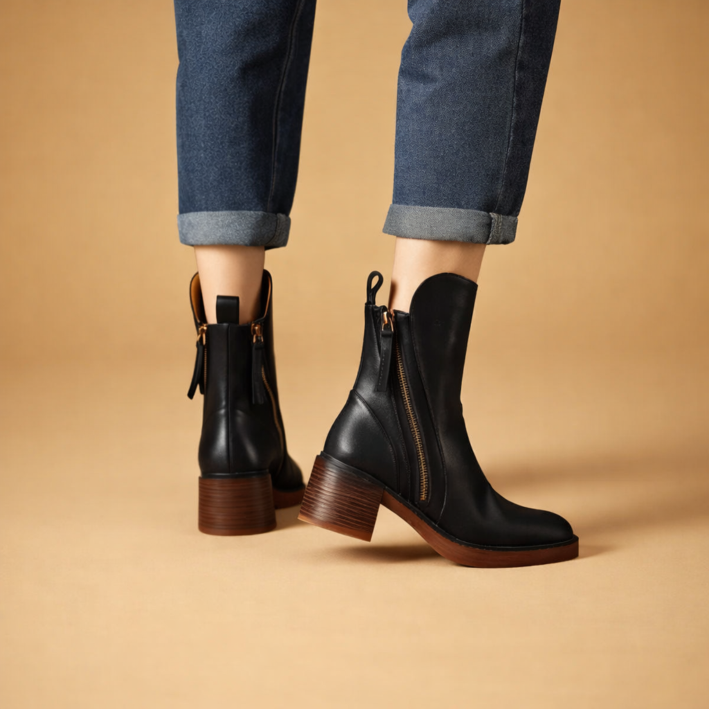 elegant-woman-pointing-black-ankle-boots-side-zipper-block-heel-studio-pos.png