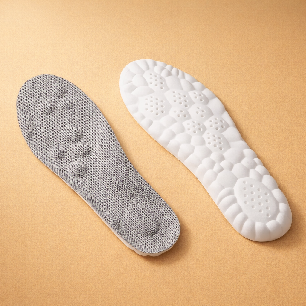 Ergonomic comfort insoles with contoured foot support design for everyday walking and footwear use