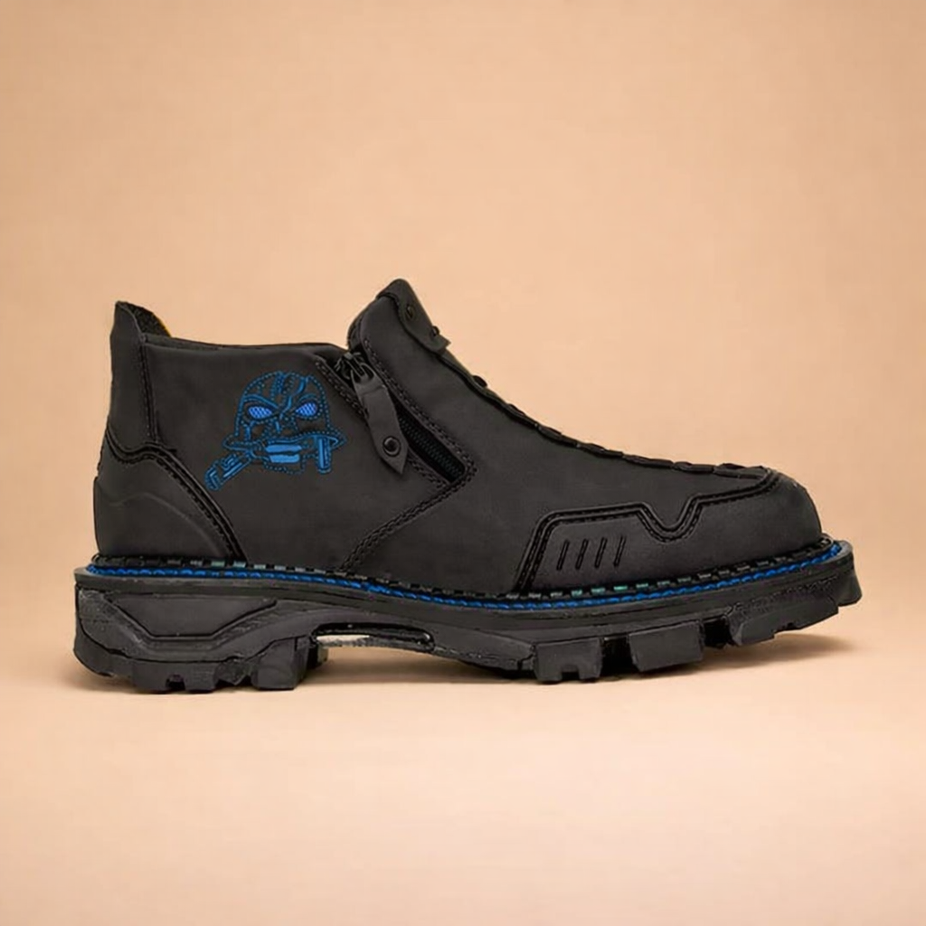 Men’s urban protective work shoes with rugged sole design and lace-free structure for professional use