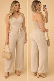 Oliwia | Elegancki Marszczony Komplet Jumpsuit