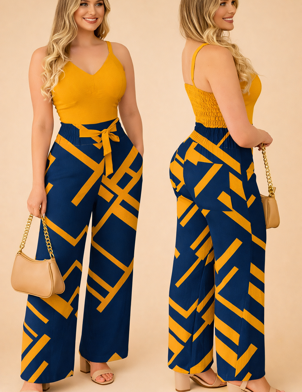 Oliwia | Elegancki Marszczony Komplet Jumpsuit