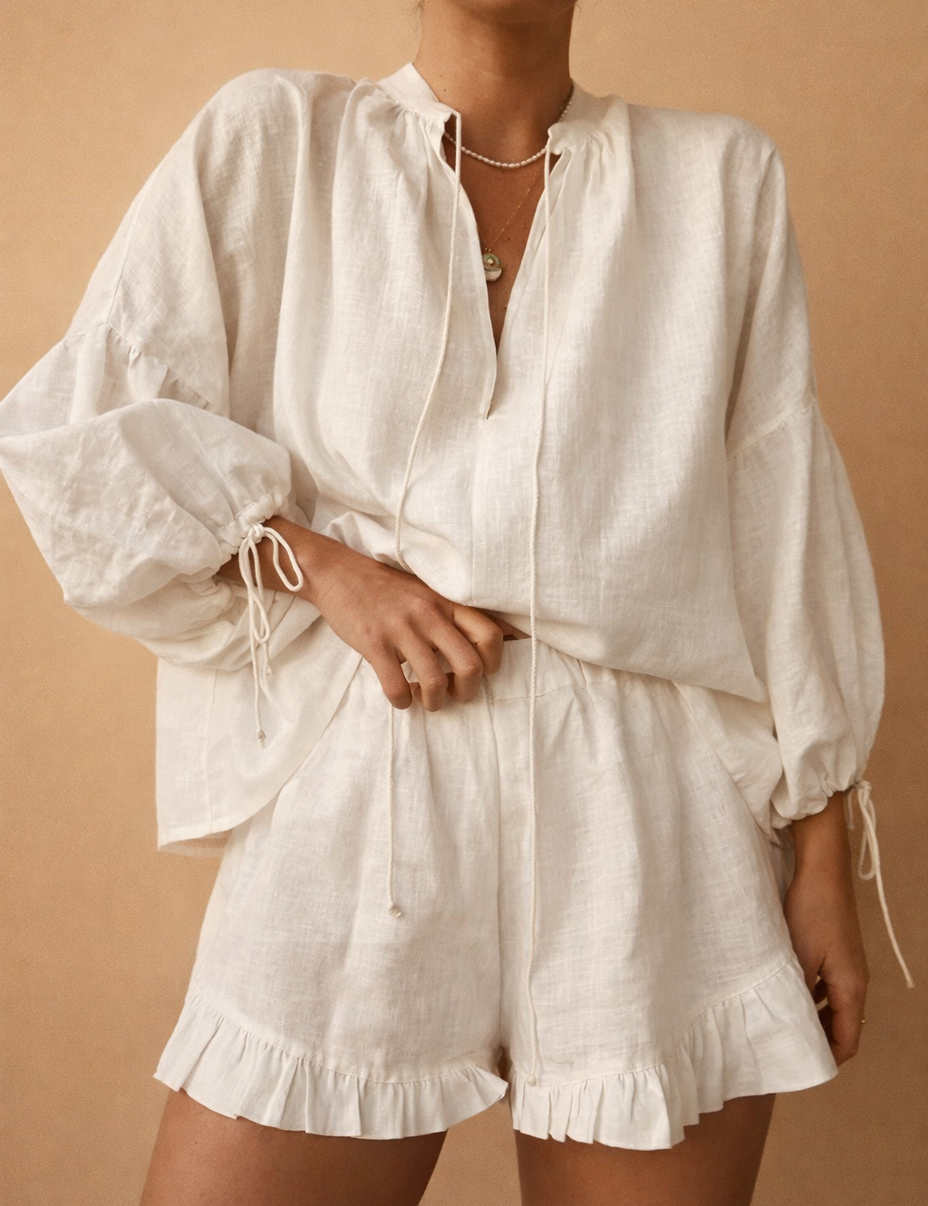 womens-relaxed-blouse-shorts-outfit-set-long-sleeve-ruffle-hem1.png